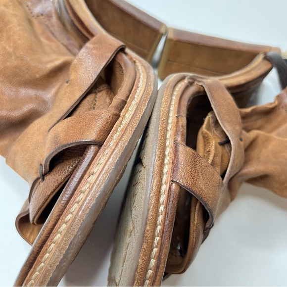 NEW A.S.98 Cognac Brown Distressed Leather Slouchy Strap Western Sandals Heels - Picture 6 of 14